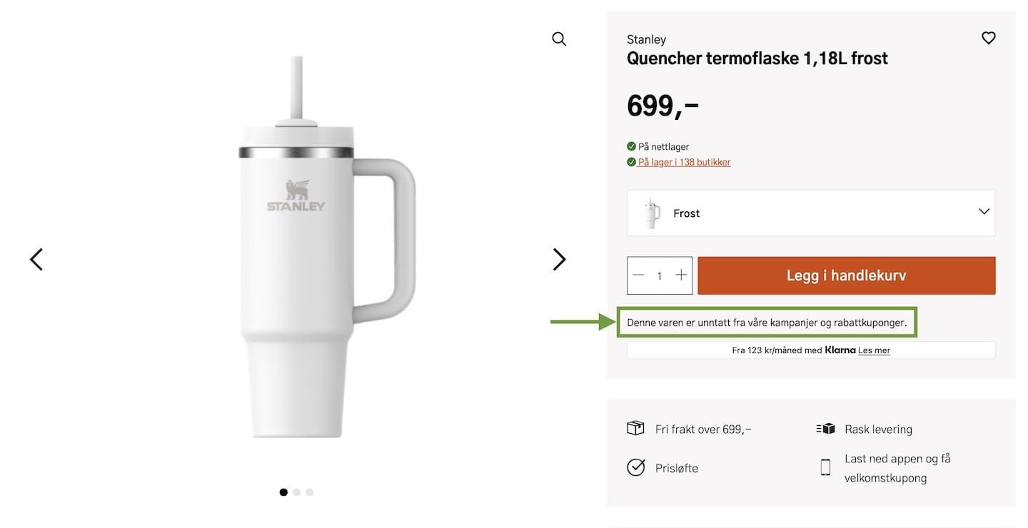 Skjermbilde av produktsiden.