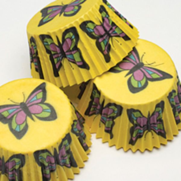 Cacas, muffinsform sommerfugl gul 50stk