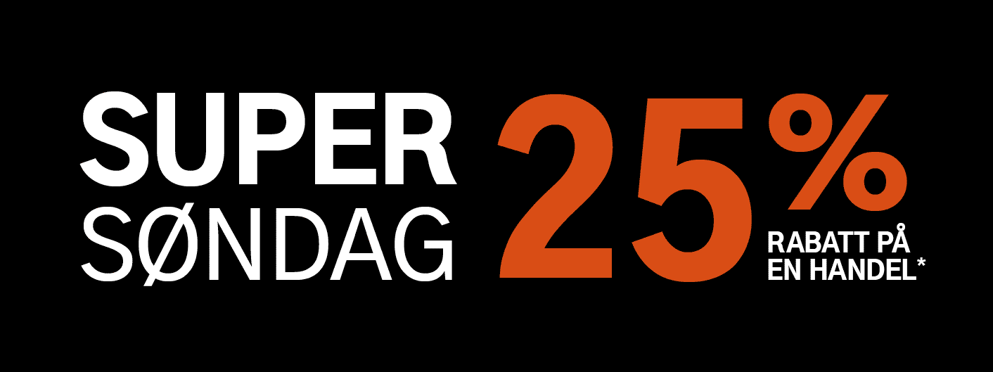 Supersøndag 25% rabatt på en handel. Gjelder alle varer merket med kupong.