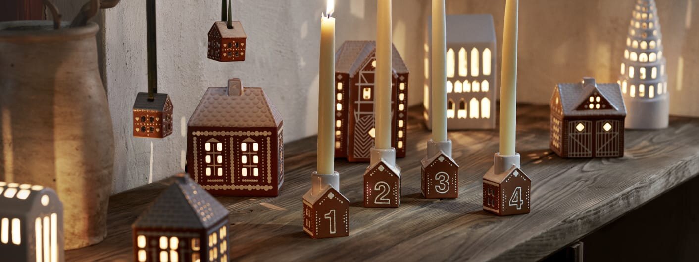 Gingerbread lyshus og julepynt fra Kähler.