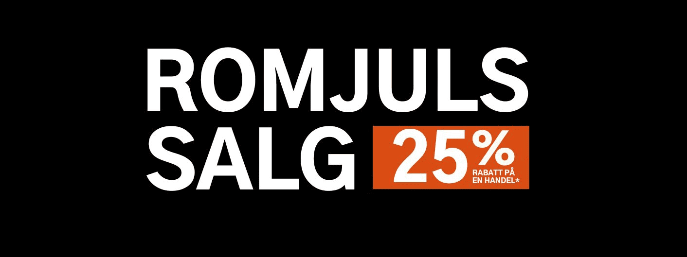 Romjulssalg 25% rabatt på en handel. Gjelder alle varer merket med kupong.