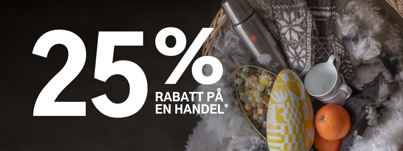 25% rabatt på en handel. Gjelder alle varer merket med kupong.
