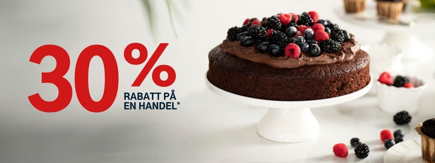 30% rabatt på en handel. Gjelder alle varer merket med kupong.